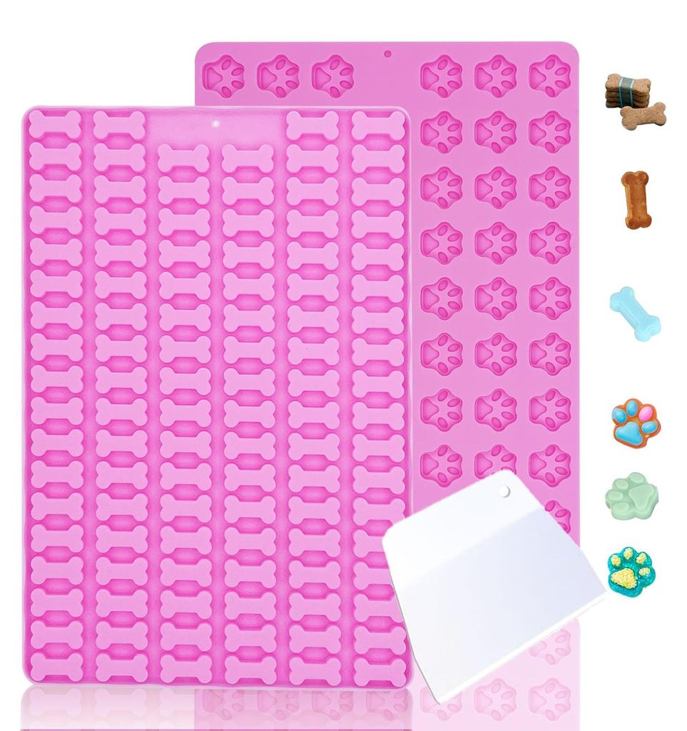 Silikon-Backmatte für Hundekekse, Mini-Knochenform + Pfotenabdruckform (2-teilig), Antihaft-Backmatte für selbstgemachte Hundeleckerlis, Schokola...
