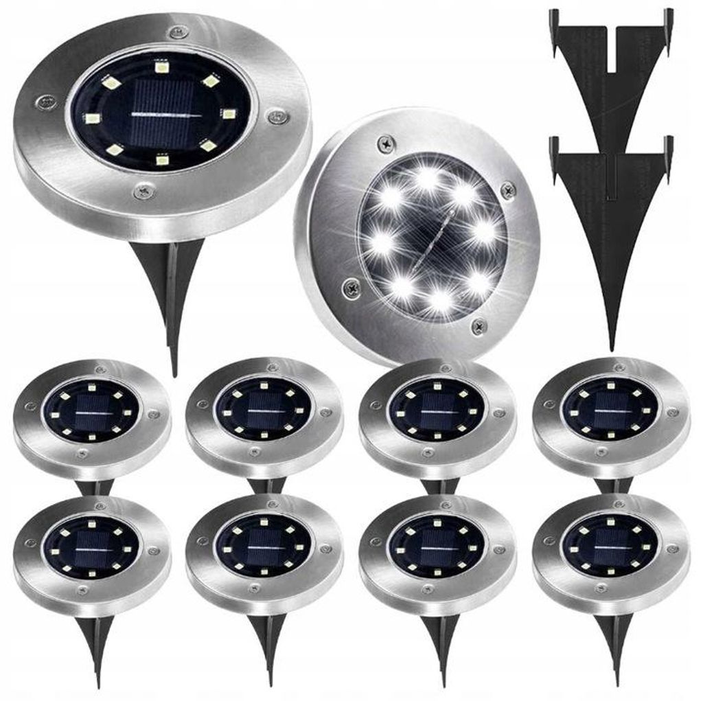 10 x Solar-Gartenleuchten, LED-Scheibenbodenleuchten mit Dämmerungssensor, 8 LEDs