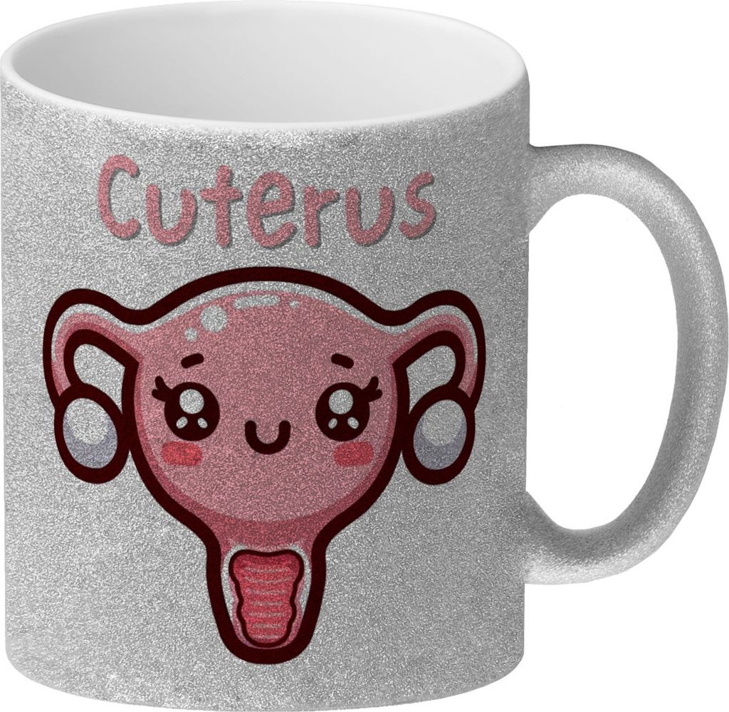 Gebärmutter Kawaii Glitzer-Kaffeebecher mit Spruch Cuterus