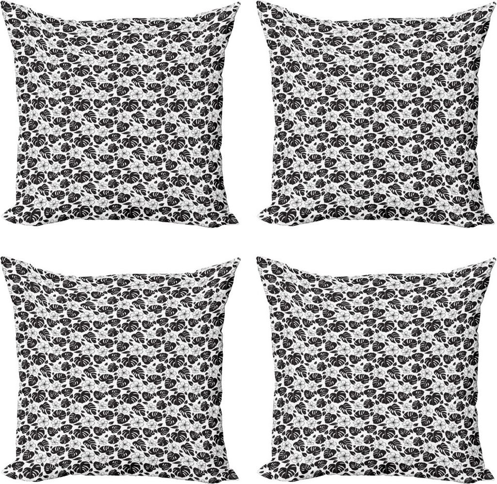 ABAKUHAUS Monstera Kissenbezug Set (4 Stück), Aloha Hawaii-Hibiscus, Moderner Doppelseitiger Digitaldruck, 45 cm x 45 cm, Charcoal Grau Weiß