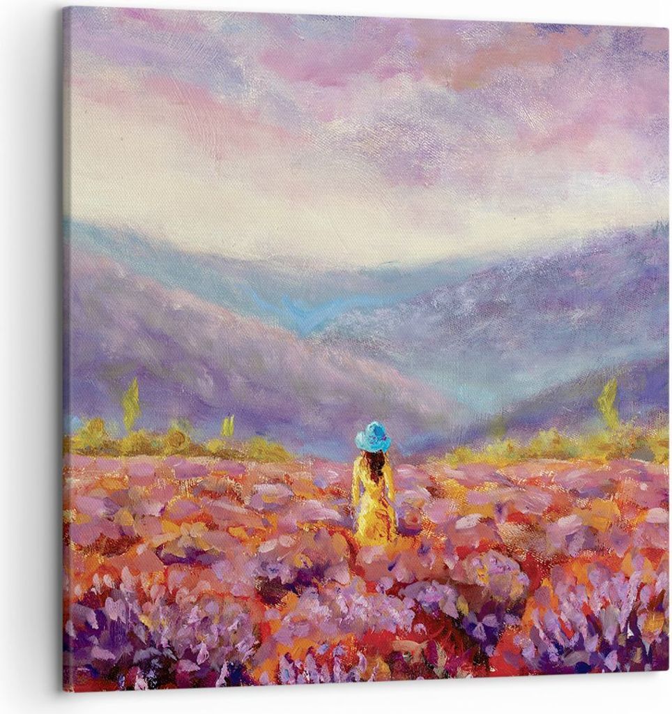 Bild auf Leinwand - Leinwandbild - Einteilig - Feld Frau Landschaft - 50x50cm - Wand Bild - Wanddeko - Wandbilder - Leinwanddruck - Bilder - Wandde...
