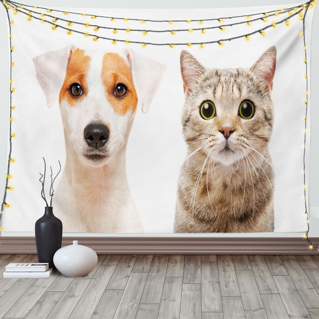 ABAKUHAUS Haustier Liebhaber Wandteppich, Portraits von Hund und Katze, Wohnzimmer Schlafzimmer Heim Seidiges Satin Wandteppich, 200 x 150 cm, Mehr...