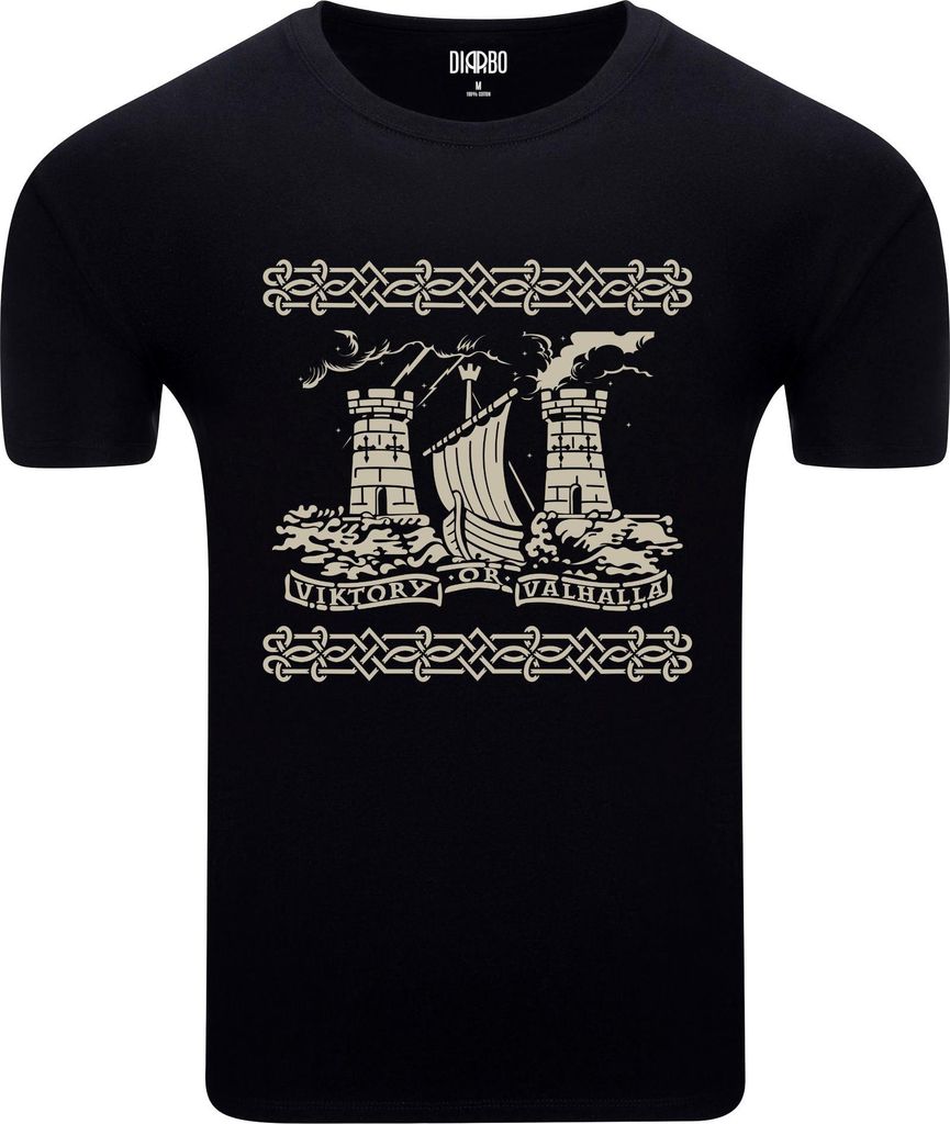 Diarbo Herren T-Shirt mit Wikinger Druck Sieg oder Walhalla Schwarz Gr.M
