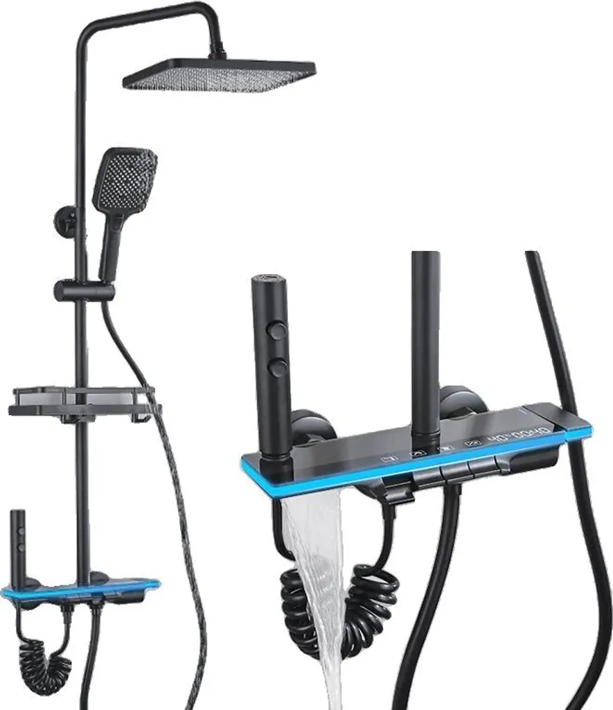 Robinetterie de douche noir avec affichage numérique LED et lumière