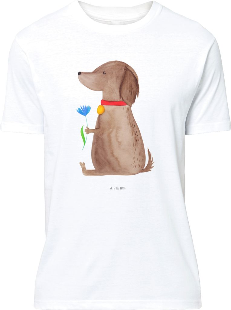 Mr. & Mrs. Panda T-Shirt Hund Blume - Weiß - Geschenk, Niedlich, Tshirt, oberteil, Hunde, Süß, Basic-Shirt, S, Sprüche, Jersey-Shirt