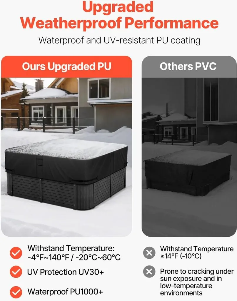 Housse pour spa 2413x2413 mm résistante aux intempéries noire et solide - 4