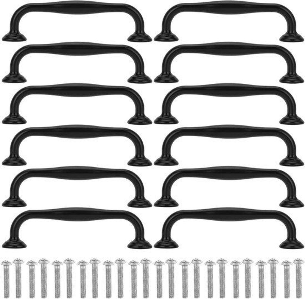 12 Stück moderne Schubladengriffe für Schränke, Schubladen und Türen, Arch-Griff, für Küche und Schlafzimmer, Lochabstand 96mm, schwarz