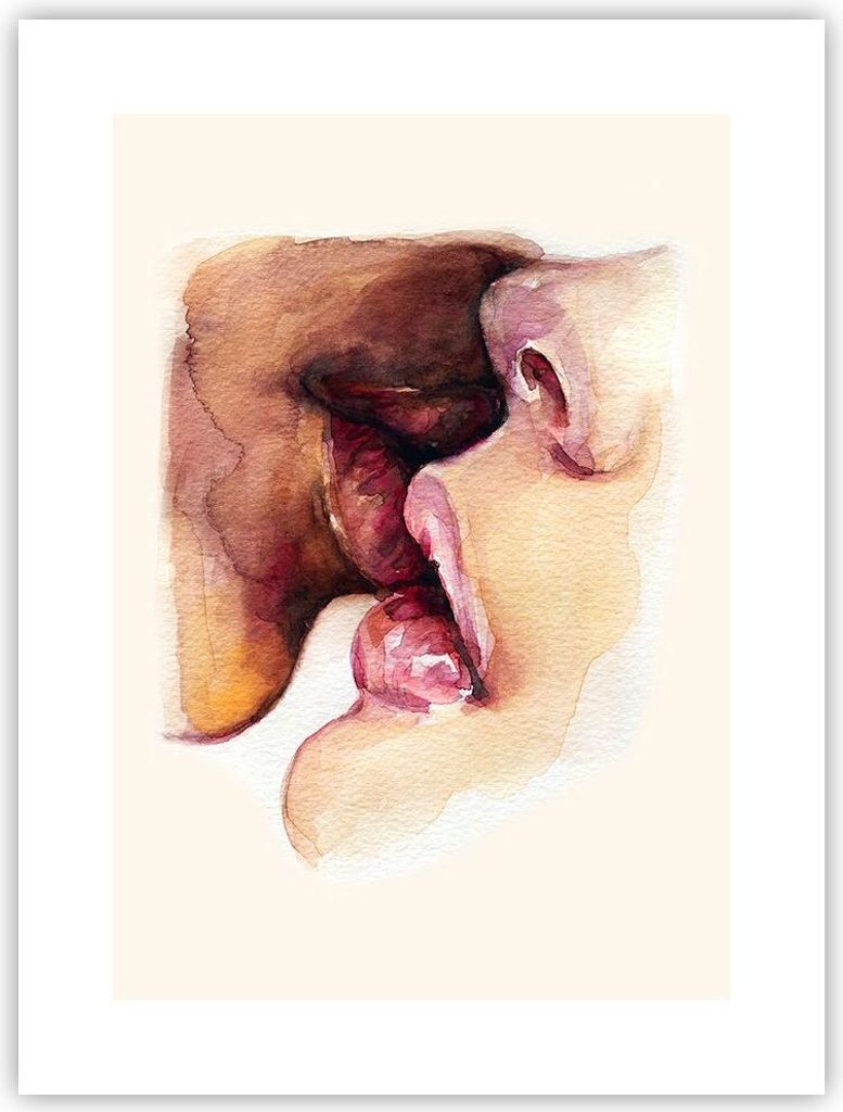 Poster - Poster ohne Rahmen - Kuss Mund Paar - 30x40 cm - Wand Bild - Wanddeko - Wandbilder - Kunstposter - Wandposter - Bilder - Kunstdruck - Wand...