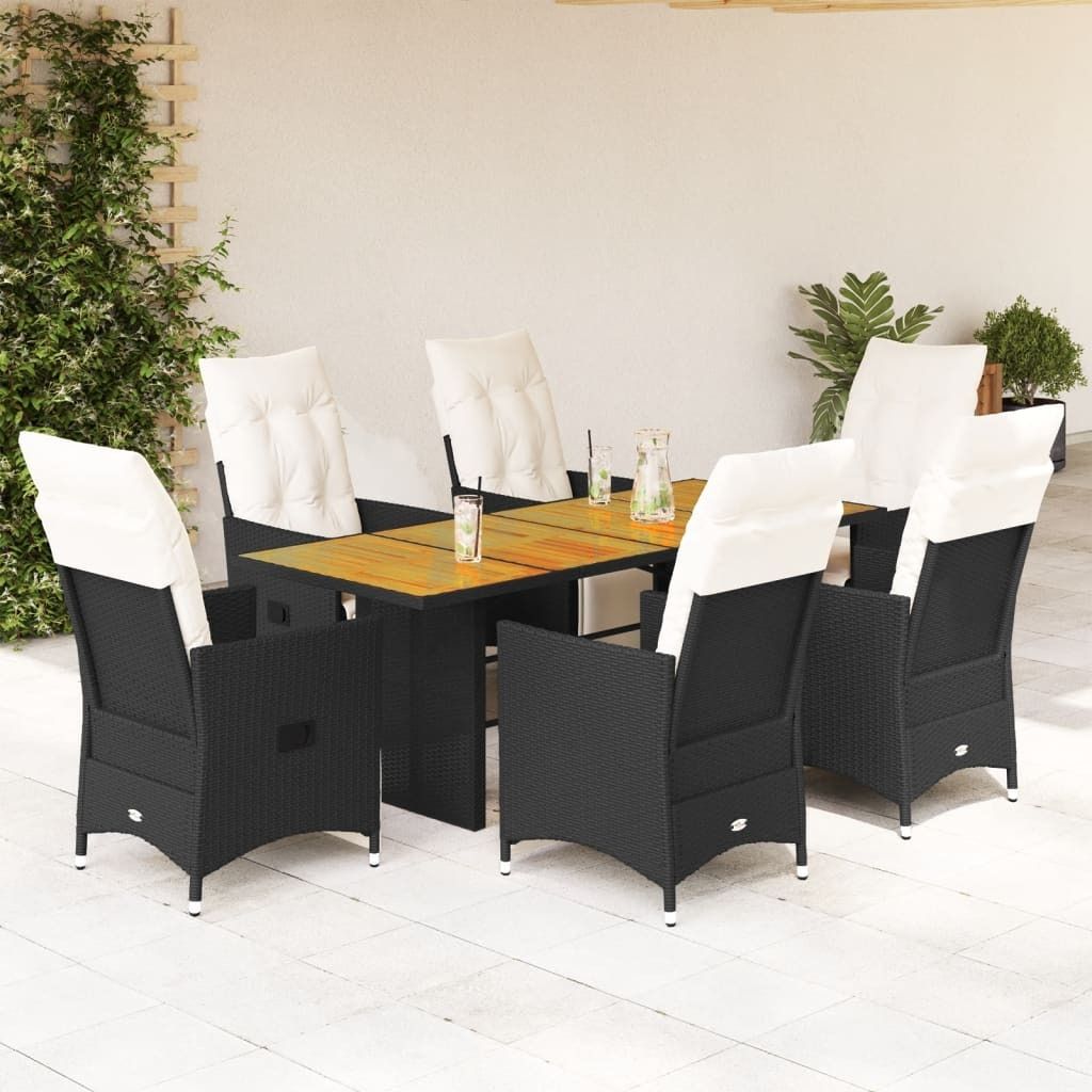 "2026 Promotion" 7-tlg. Garten-Essgruppe - mit Tisch und Stühlen - mit Kissen - Schwarz Poly Rattan - Gartenmöbelset CC13520