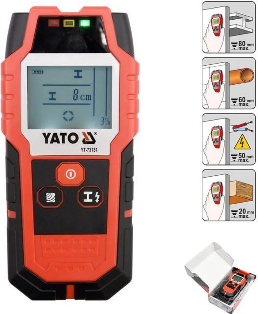 Scanner mural Yato YT-73131 professionnel pour détection de câbles - 12