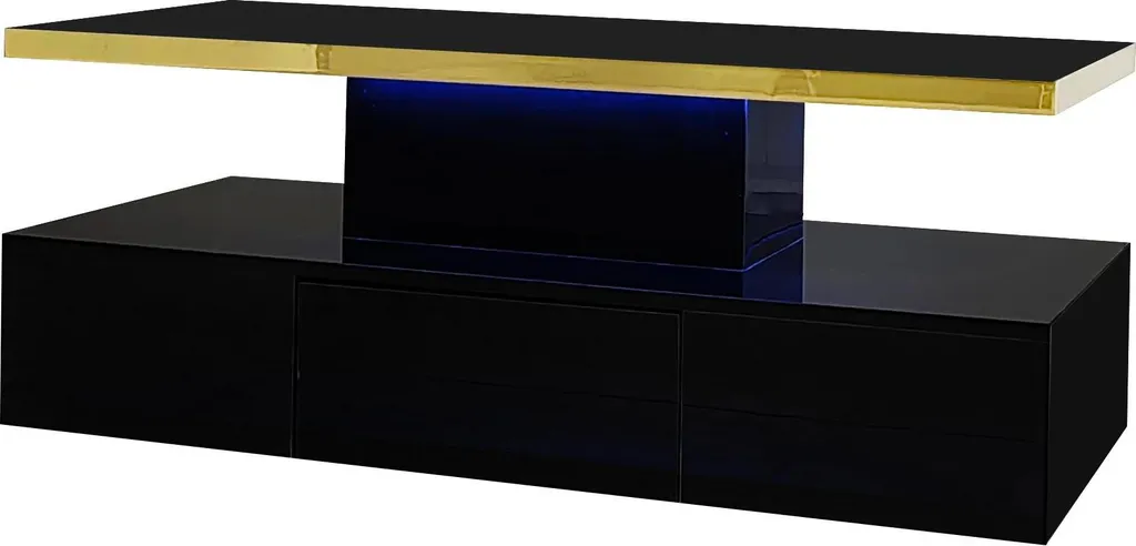 Table Basse Brillante à 2 Niveaux - Finition Laquée et Tiroirs Intégrés