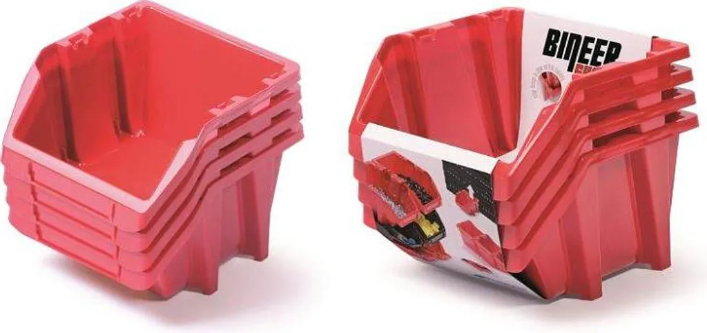 Set 4 Organizer Bineer Short Rosso 272x238x236mm per Officina e Garage