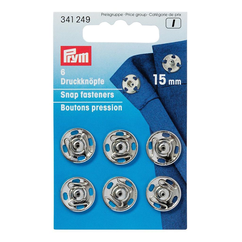 PRYM Annäh-Druckknöpfe, Messing, Ø 15 mm, silber – 6 Stück Produktbild 