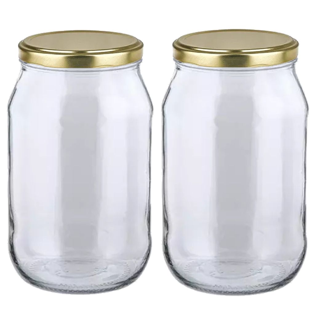 MIKONI Gurkenglas 1,7 L | 2 STÜCK | Gold Deckel | Einweckgläser, Einmachgläser, Vorratsgläser, 1700ml, Einmachglas, Sturzgläser, Gurkengläser