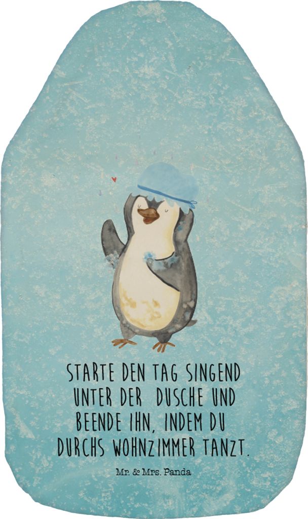 Mr. & Mrs. Panda Wärmflasche Pinguin Duschen - Eisblau - Geschenk, Motivation, Bettflasche, mit Bezug, Wärmflaschen, Singen, Dusche, Pinguine, W...