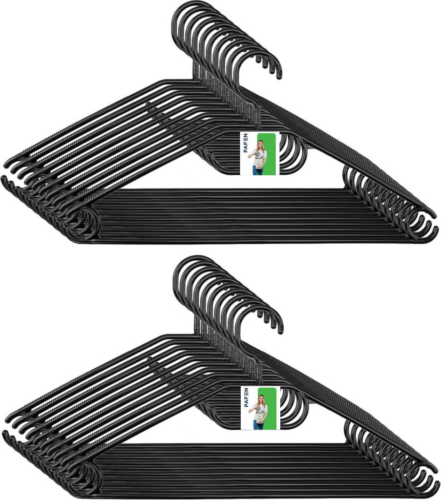 20x Kleiderbügel mit Wirbelhaken und Anti-Rutsch-Vertiefungen, 40 cm breite PAFEN Schwarz