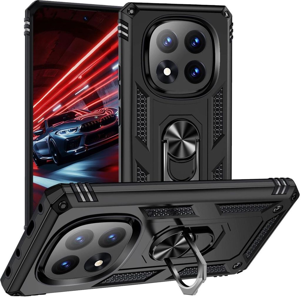 Für Xiaomi Redmi Note 14 Pro Plus 5G Armor Magnet Ring Hybrid TPU Hülle Schwarz