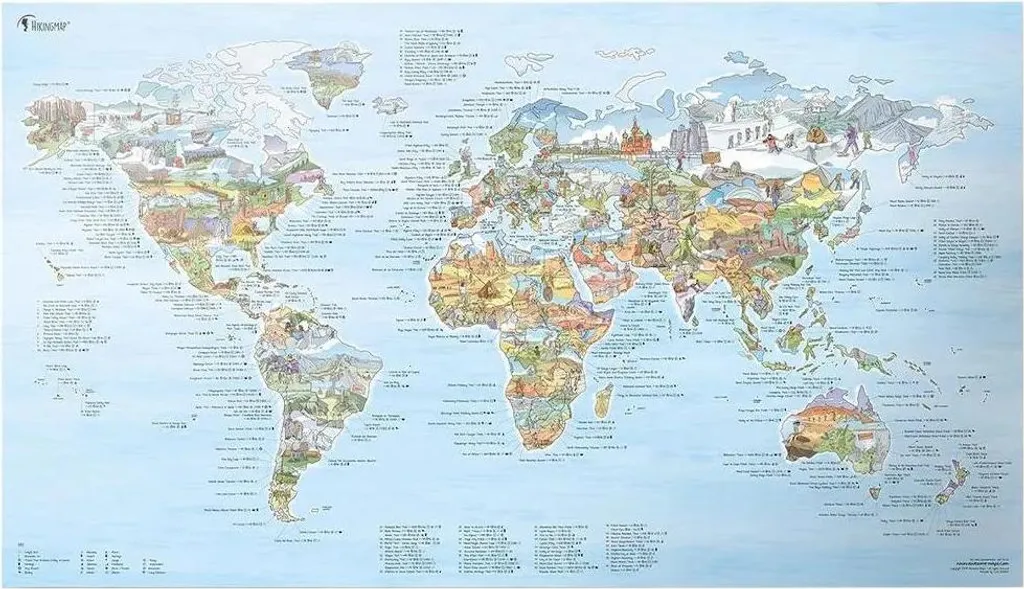 Carte de Randonnée Mondiale Awesome Maps Sentiers de Trek Blanc