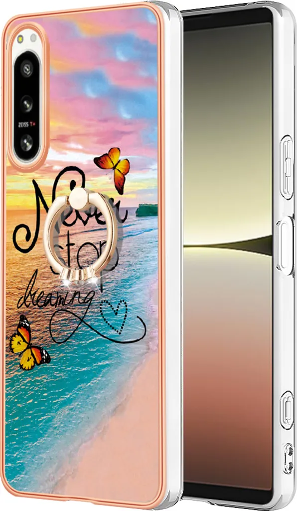 Cover Sony Xperia 5 IV Elegante: Silicone TPU con Ring Holder Oro