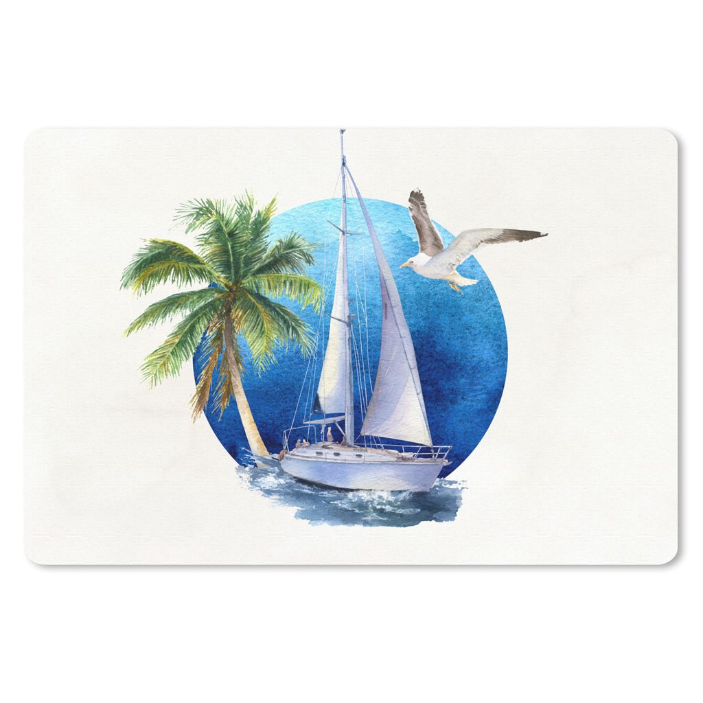 MuchoWow Mauspad Mousepad Segelboot - Palme - Vogel - Meer 27x18 cm - Mousepads - Maus Mat - Pad - Mausunterlage - Büroartikel - Desk Matten