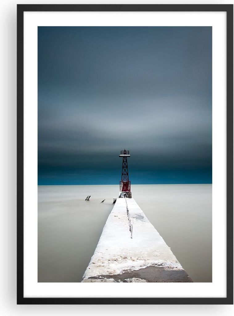 Gerahmtes Poster - Schwarzer Rahmen - Turm Strand Himmel - 50x70 cm - Wand Bild - Wanddeko - Wandbilder - Kunstposter - Wandposter - Bilderrahmen -...