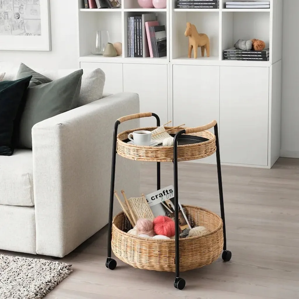 Petite table de chevet mobile 50x66cm - Support robuste sur roulettes - 2