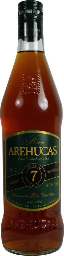 A bottle of Arehucas Rum Selecto 7 Años.
