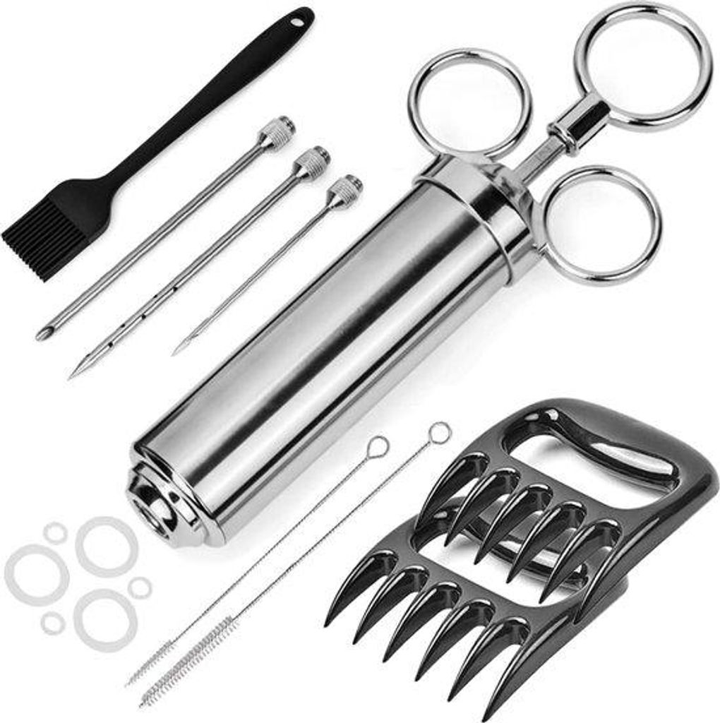 Unyqoos® Pulled Pork Set – 60 ml vleesspuit van roestvrij Productafbeelding 