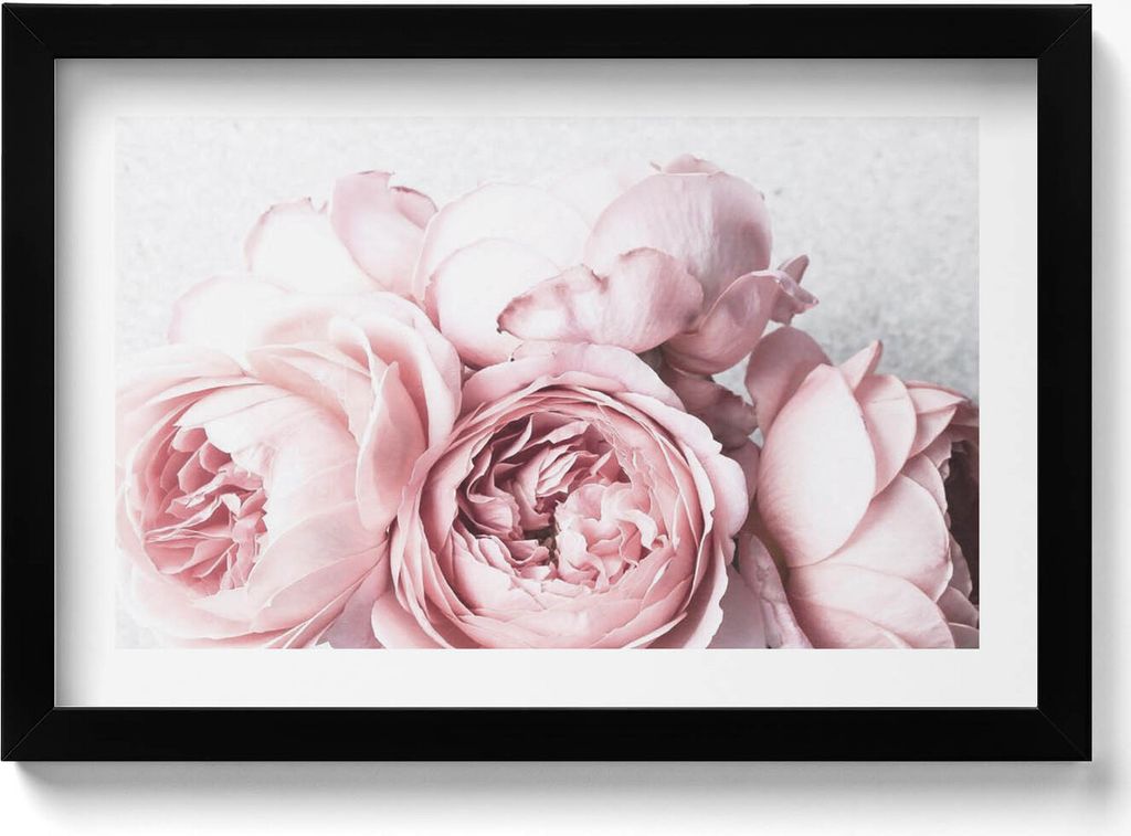 Zarter romantischer Blumenstrauß– Wandbild mit Rahmen – Gerahmtes Bild – Wanddekoration – 30x20 cm – Schwarz Rahmen