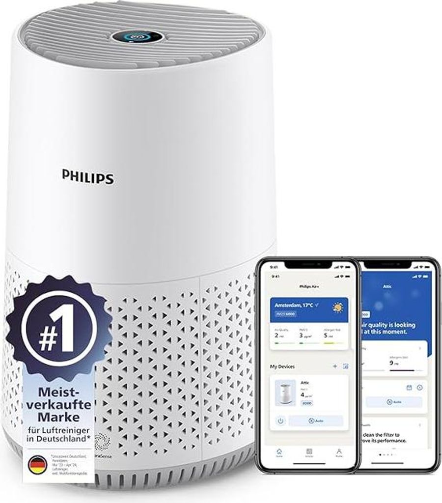 Philips Luftreiniger 600-Serie, energieeffizient mit Smart Sensor, Für Allergiker, HEPA-Filter entfernt 99,97% der Schadstoffe, Deckt bis zu 44 m2...