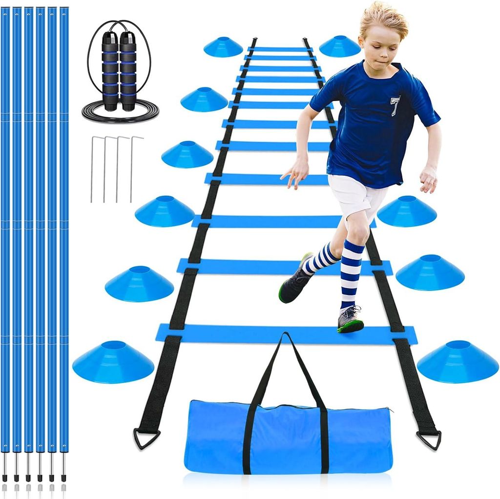 Trainingsleiter, Koordinationsleiter, Fußball Trainingsset, 5m Behendigheidsladder, 10 x Kegel für Slalom, für Fußball, Hockey, Fußballtraining