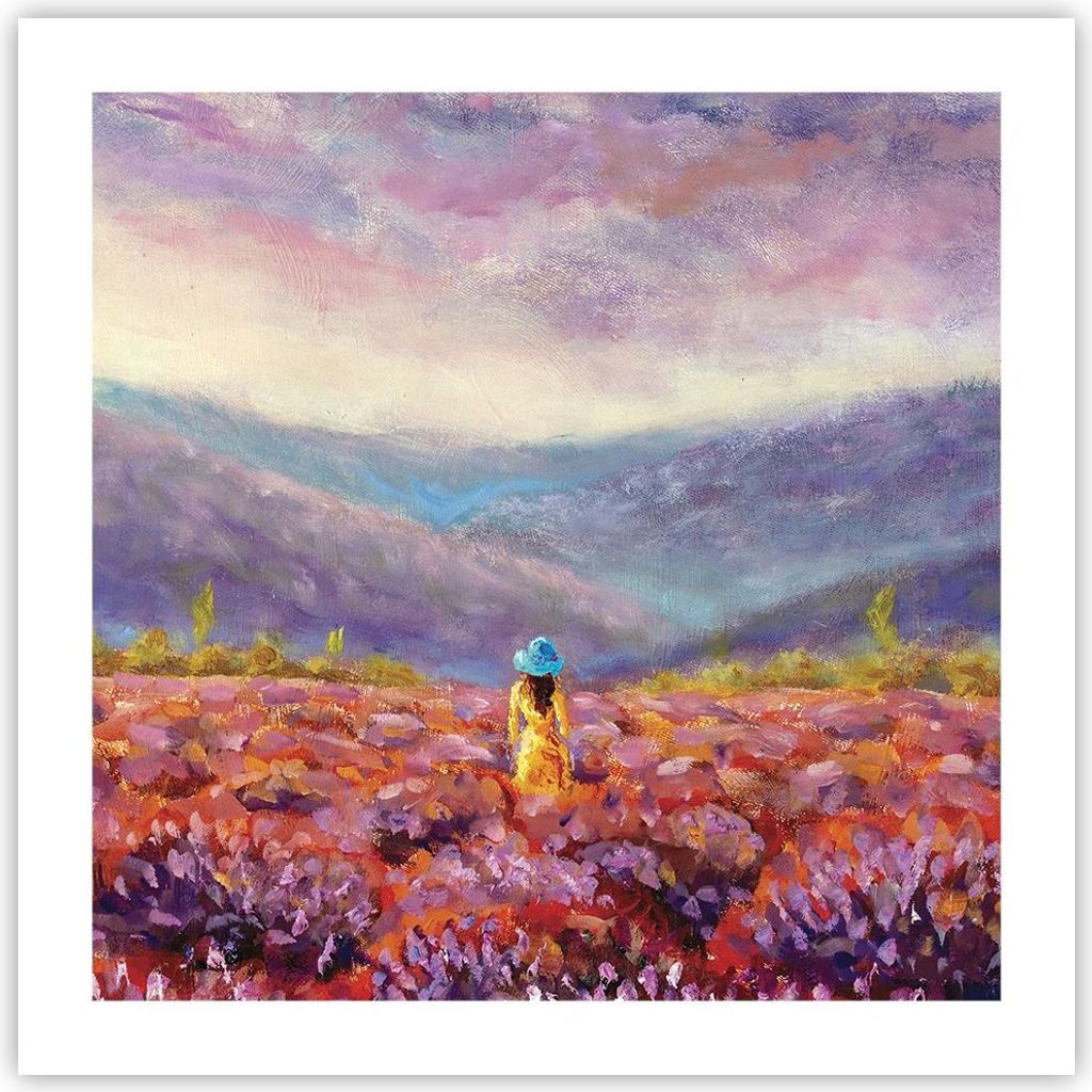 Poster - Poster ohne Rahmen - Feld Frau Landschaft - 50x50 cm - Wand Bild - Wanddeko - Wandbilder - Kunstposter - Wandposter - Bilder - Kunstdruck ...