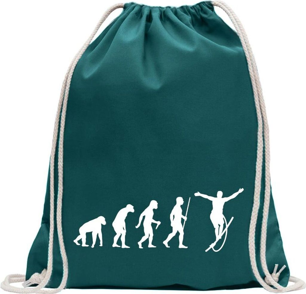 Kiwistar - Turnbeutel - petrol - Seiltanz Laufen Evolution - Fun Rucksack Sport Beutel Gymsack Baumwolle mit Ziehgurt
