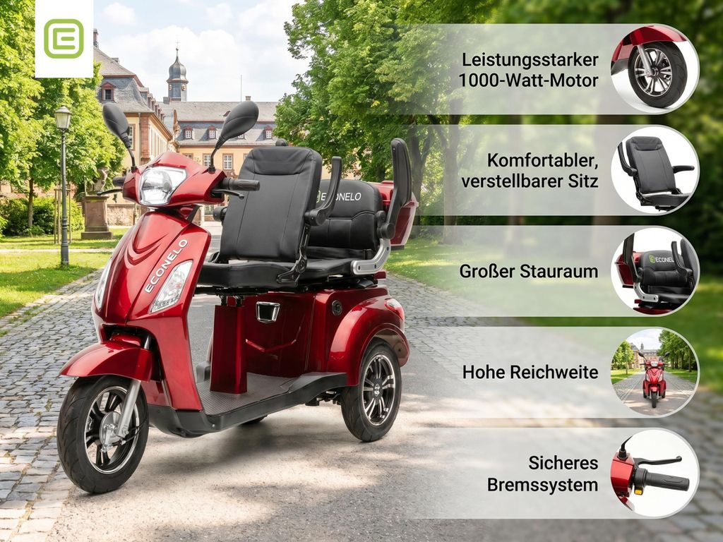 E-Seniorenmobil Billy 2.0, Blei-Akku, 3-Rad, 1000 Watt, Rot Produktbild 