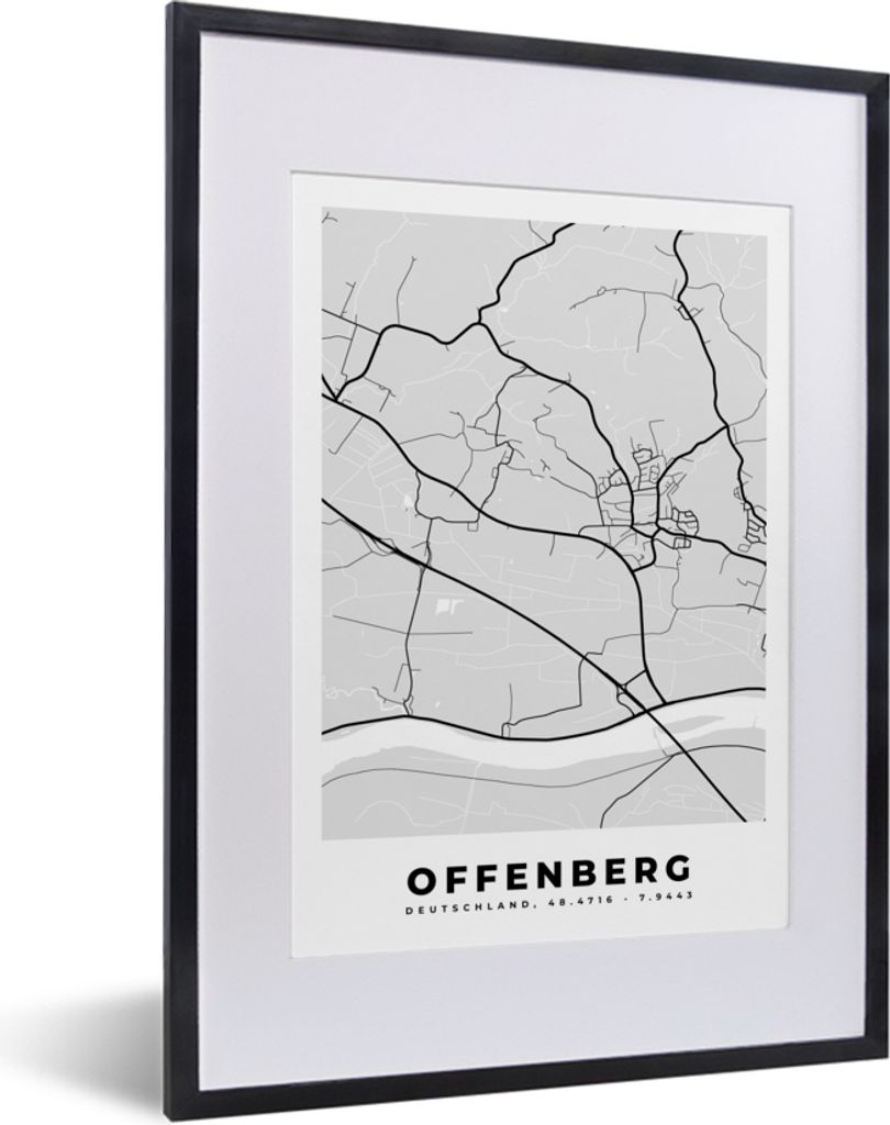 MuchoWow Gerahmtes Poster Offenberg - Stadtplan - Deutschland - Karte 30x40 cm - Poster mit Schwarzem Bilderrahmen Wandposter Rahmen Foto Bilder ...