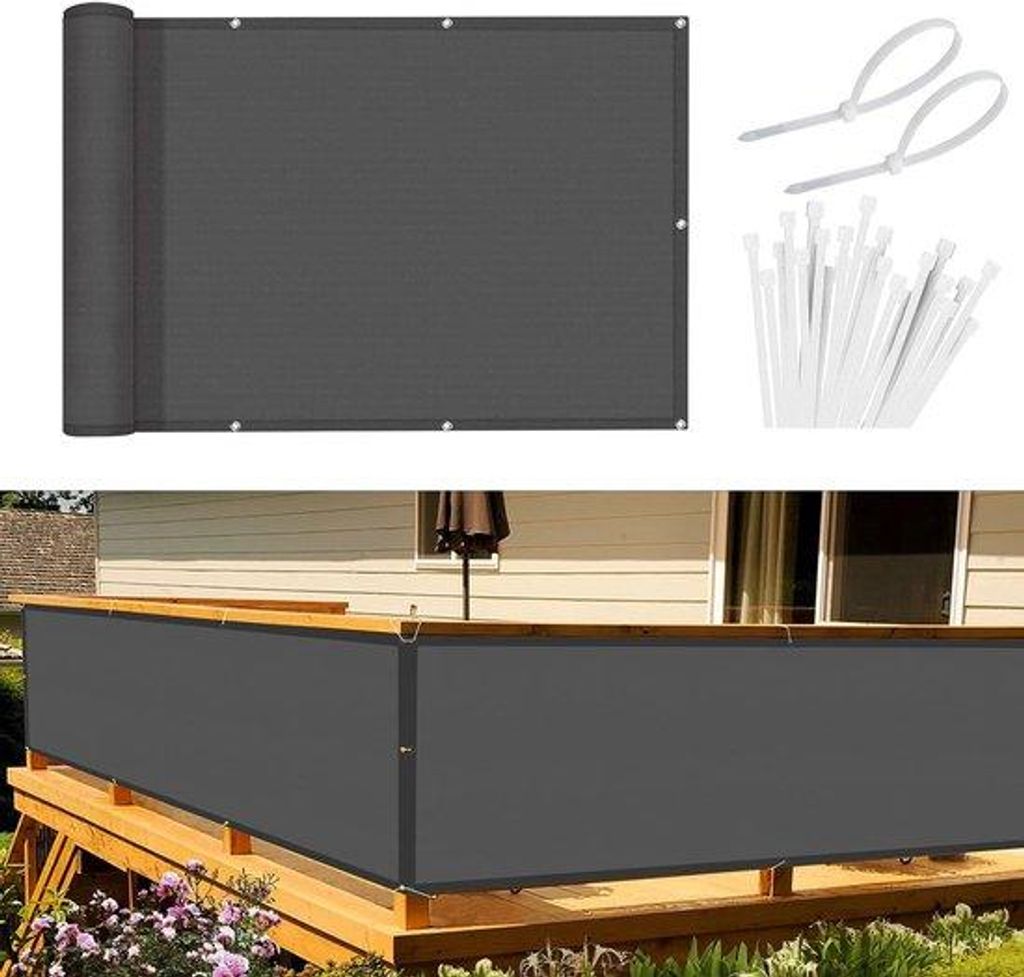 Balkonüberdachung, 80 x 300 cm, windschutz, UV-schutz, PES, 170 g/m², antracit, mit Verschnürungen und Kabelhaltern