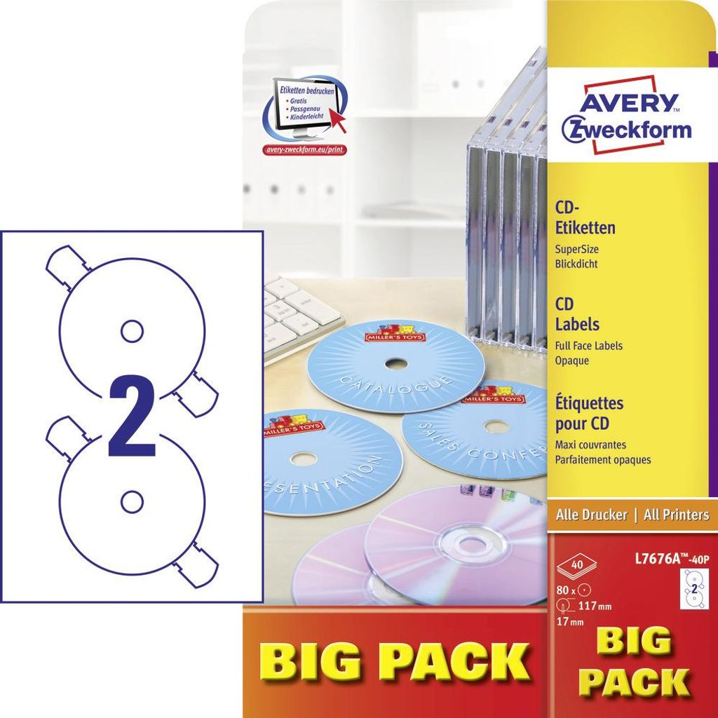 Etichette per CD SuperSize A4 117 mm 40 fogli/80 etichette Immagine del prodotto 