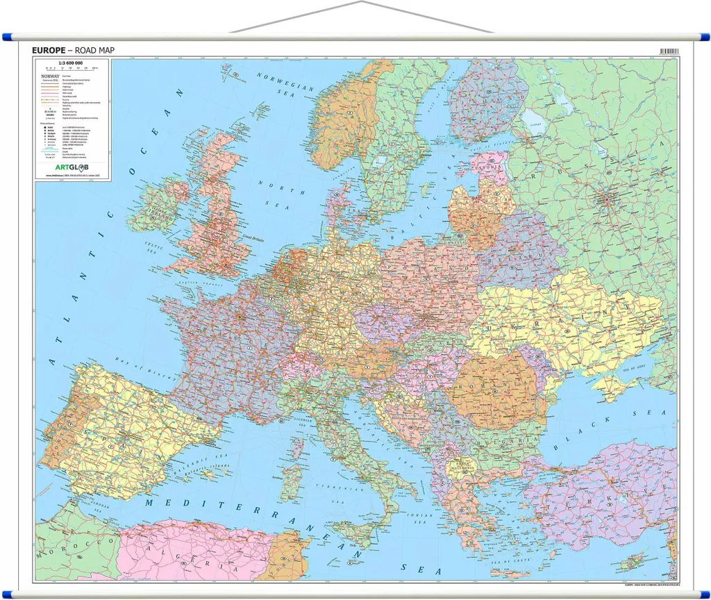 Carte routière Europe murale 1:3 600 000 : visualisez tous vos itinéraires