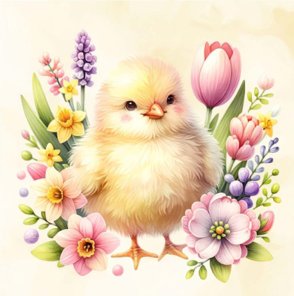 40x Osterservietten 3-lagig 33 x 33 cm Motiv Kücken mit Blumen