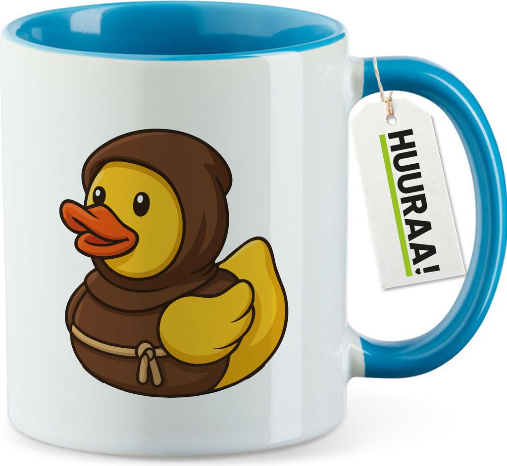 Huuraa Kaffeetasse Quietscheente Mönch Gummiente Kloster 330ml Blau Keramik Kaffeebecher Geschenkidee