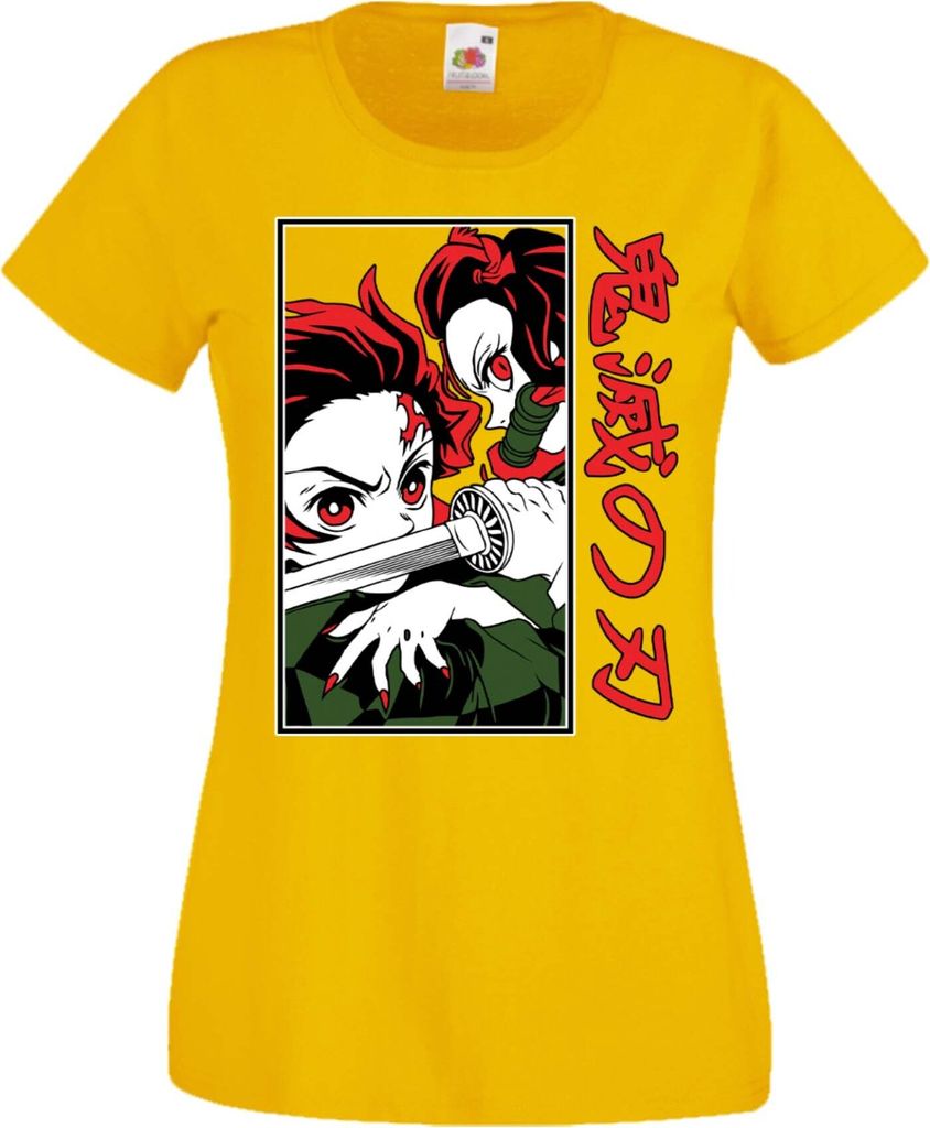 Damen T-Shirt Manga Anime Demon Anime Slayer Tanjiro Nezuko Fighting Fighting, Lady M / Gelb