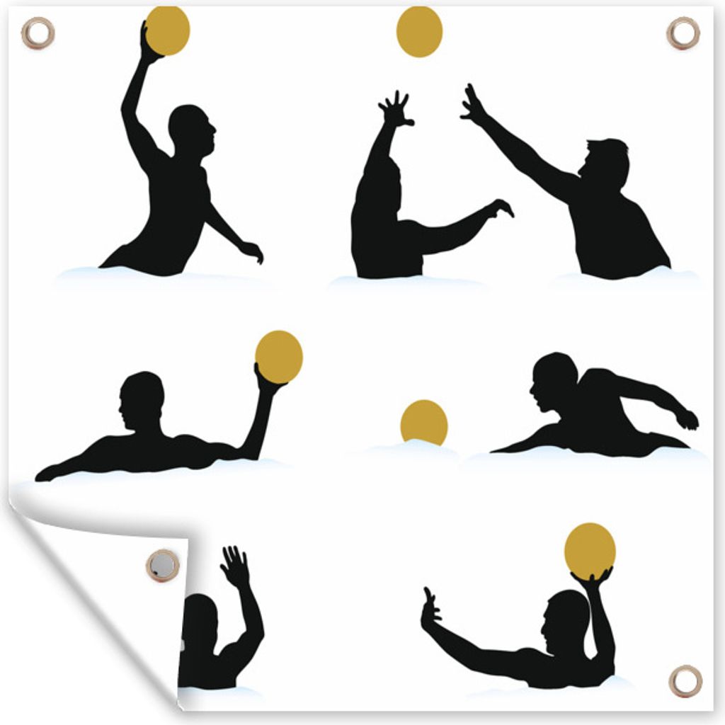 MuchoWow 40x30 cm Outdoor-Poster Gartendeko Sichtschutz Garten Poster für den Garten Eine Silhouettenillustration eines Wasserballspielers