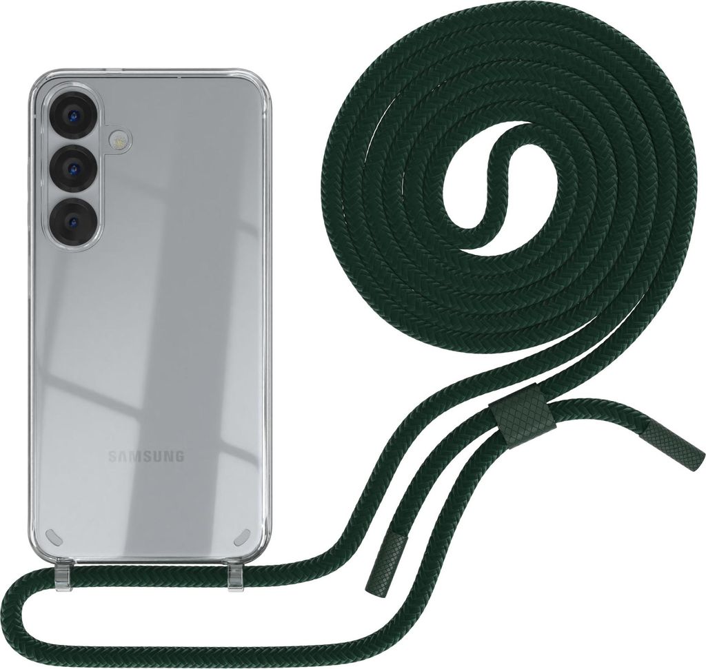 EAZY CASE Handykette für Samsung Galaxy S25, Clear Case aus Silikon, mit Umhängeband, abnehmbare Endstücke, Handyband in Grün
