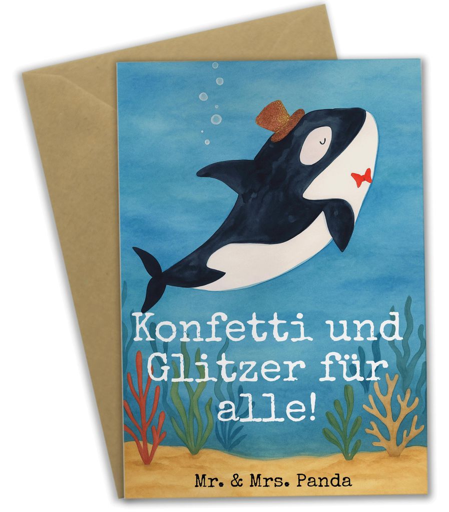 Mr. & Mrs. Panda Beileidskarte Orca Zylinder Design - Weiß - Geschenk, Geburtstag, Feier, Grußkarten, Fest, Narwal, osterkarte, Glitzer, Meer, we...