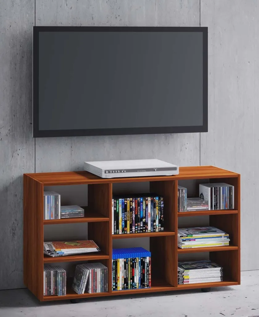 Table TV Noyer Fetino 8 Tablettes - Solution de Rangement TV Gain de Place - 2
