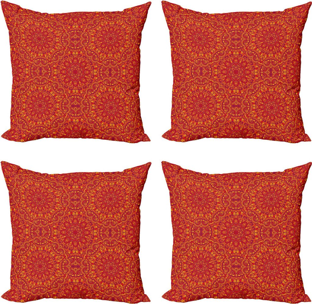 ABAKUHAUS Red Mandala Kissenbezug Set (4 Stück), orientalisch, Moderner Doppelseitiger Digitaldruck, 50 cm x 50 cm, Lila Senf orange