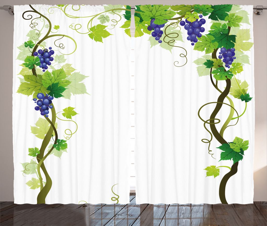 ABAKUHAUS Wein Rustikaler Vorhang, Blatt-frisches Frucht-Muster, Wohnzimmer Universalband Gardinen mit Schlaufen und Haken, 280 x 225 cm, Grün