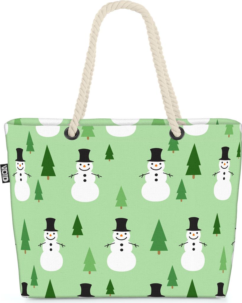 VOID Schneemann Muster Wald Strandtasche Shopper 58x38x16cm 23L XXL Einkaufstasche Tasche Reisetasche Beach Bag