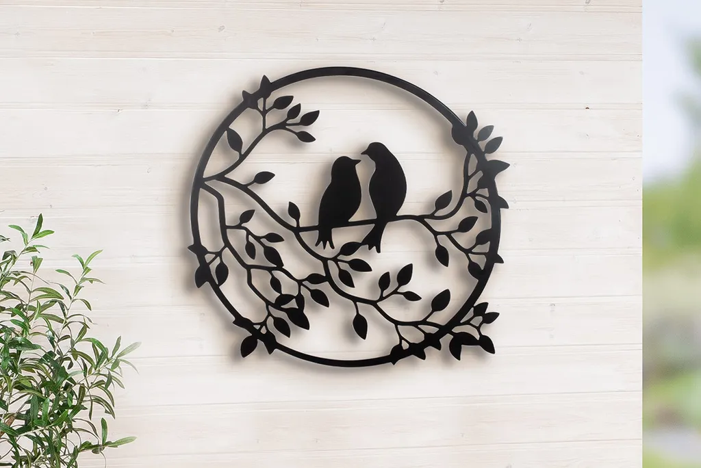 Déco murale ronde métal noir oiseaux 60 cm Gilde, relief mural design 69319