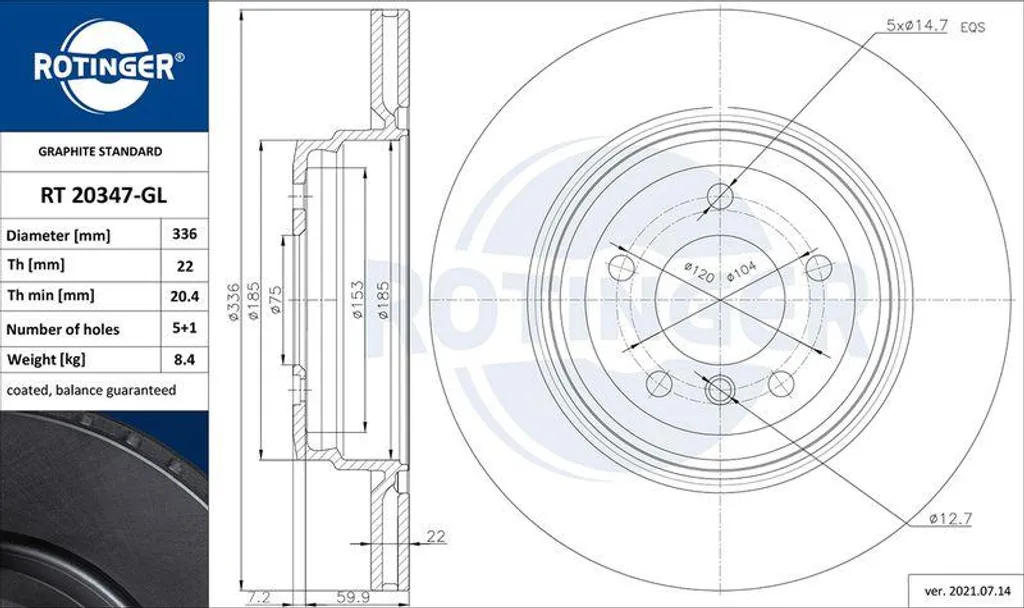 Disque de frein ROTINGER RT 20347-GL pour BMW X1 et Série 3 E90 E91 E92